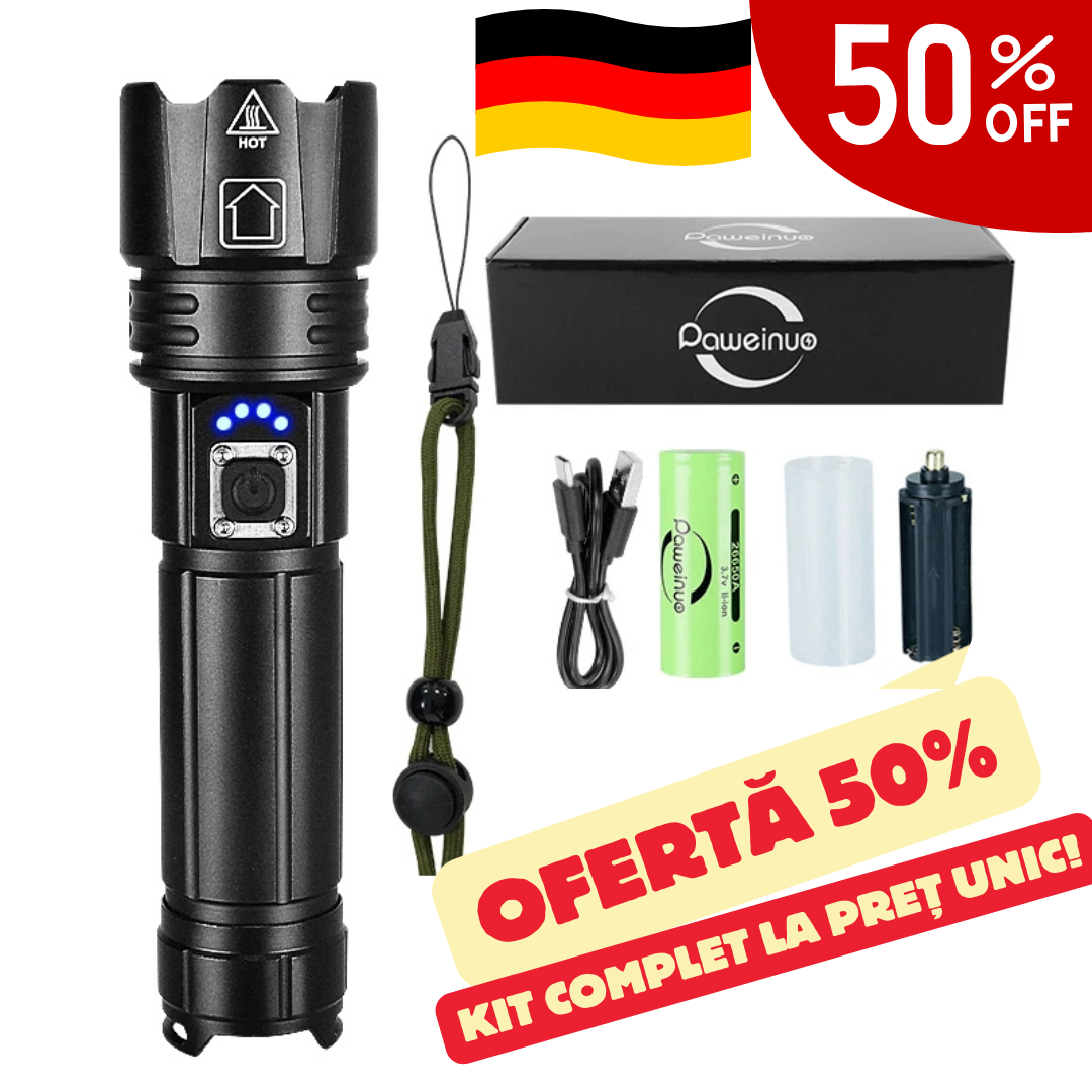 Kit Lanternă Tactică cu Laser GERMANĂ + Cutie + Baterie Extra Gratuită – TitanLux™