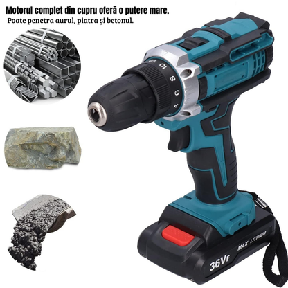 DrillMaster | Bormașină Electrică cu Impact și Baterie (Kit complet german)