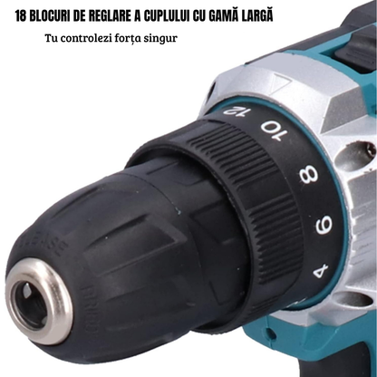 DrillMaster | Bormașină Electrică cu Impact și Baterie (Kit complet german)