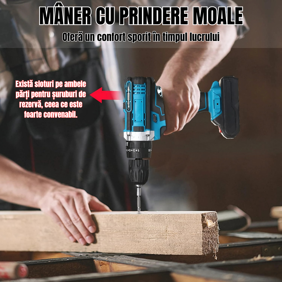 DrillMaster | Bormașină Electrică cu Impact și Baterie (Kit complet german)