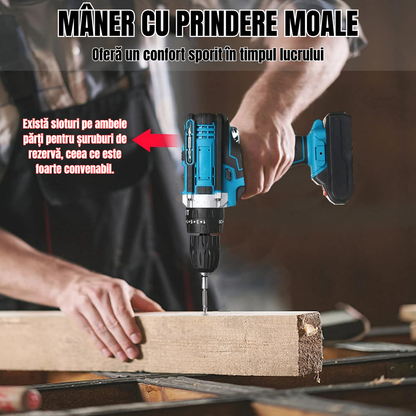 DrillMaster | Bormașină Electrică cu Impact și Baterie (Kit complet german)