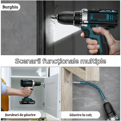 DrillMaster | Bormașină Electrică cu Impact și Baterie (Kit complet german)