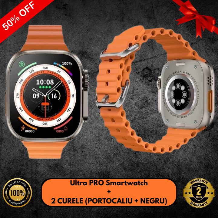Ultra PRO Smartwatch™ cu 2 curele (portocaliu + negru)