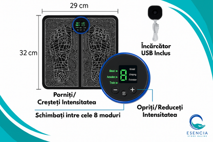 Masațiator pentru picioare EMS Footie® cu 8 moduri și 19 viteze