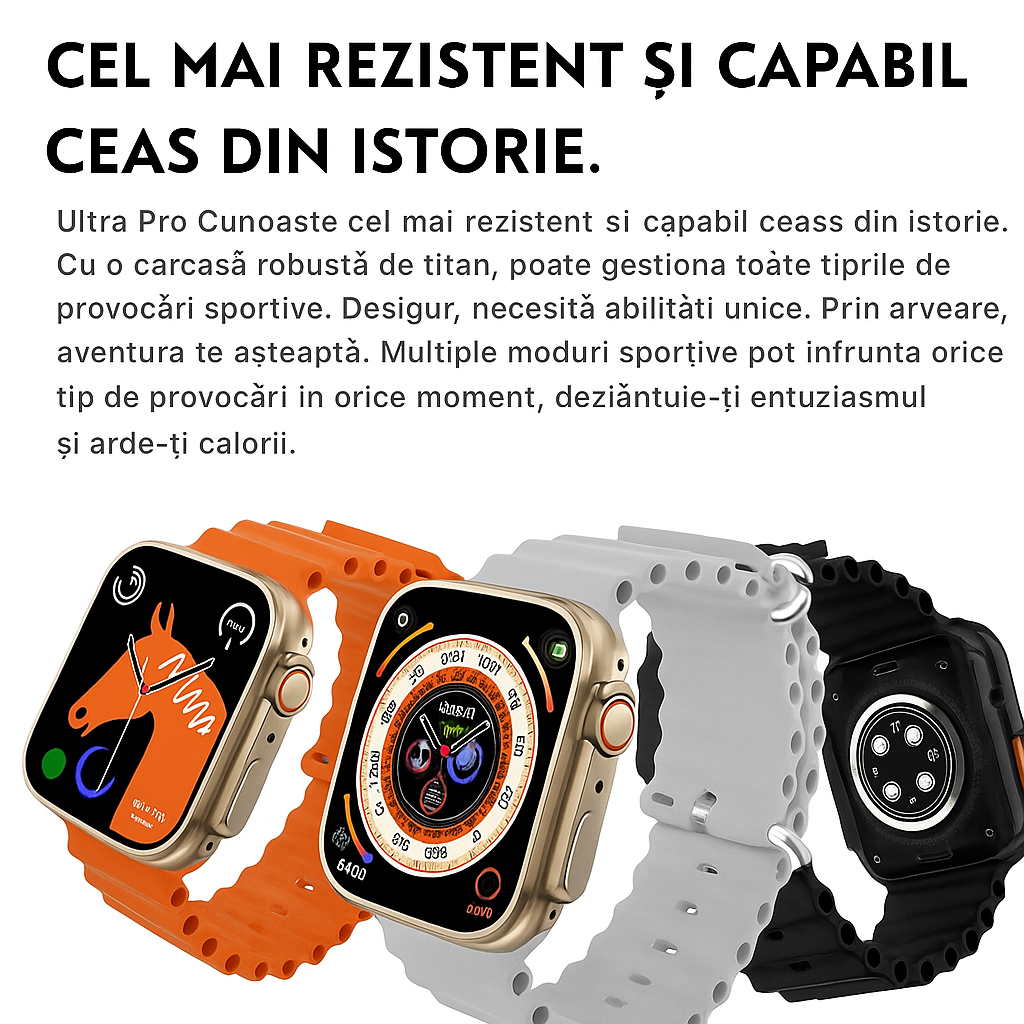 Ultra PRO Smartwatch™ cu 2 curele (portocaliu + negru)