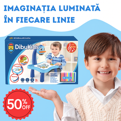 🎨 DrawTable |Kit complet – Măsuță pentru copii cu proiector LED + (12 markere GRATUITE) 🎨