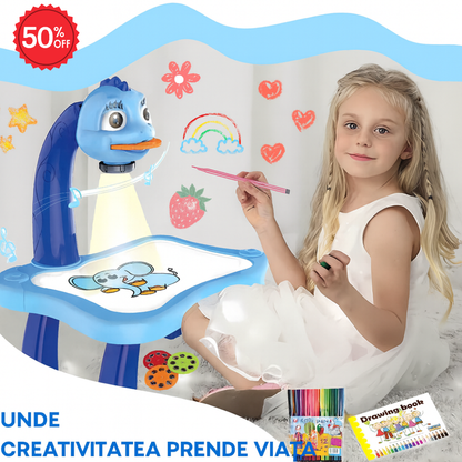 🎨 DrawTable |Kit complet – Măsuță pentru copii cu proiector LED + (12 markere GRATUITE) 🎨
