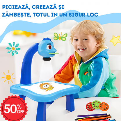 🎨 DrawTable |Kit complet – Măsuță pentru copii cu proiector LED + (12 markere GRATUITE) 🎨